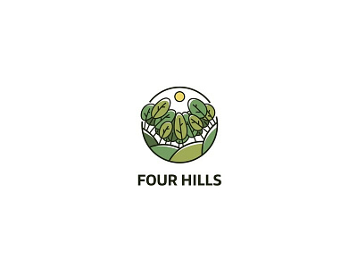 Four Hills Logo earth for sale forest green ground hill logo nature round sun tree