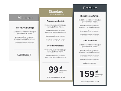 pricing table columns list price pricing table