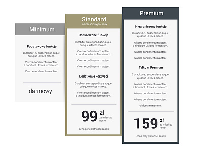 pricing table