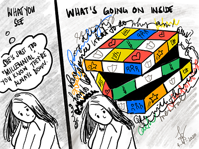 What’s inside may be difficult, be kind. illustration rubiks cube