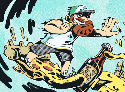 Pizza Surfin' beer editorial illustration food illustration pizza procreate salt lake city