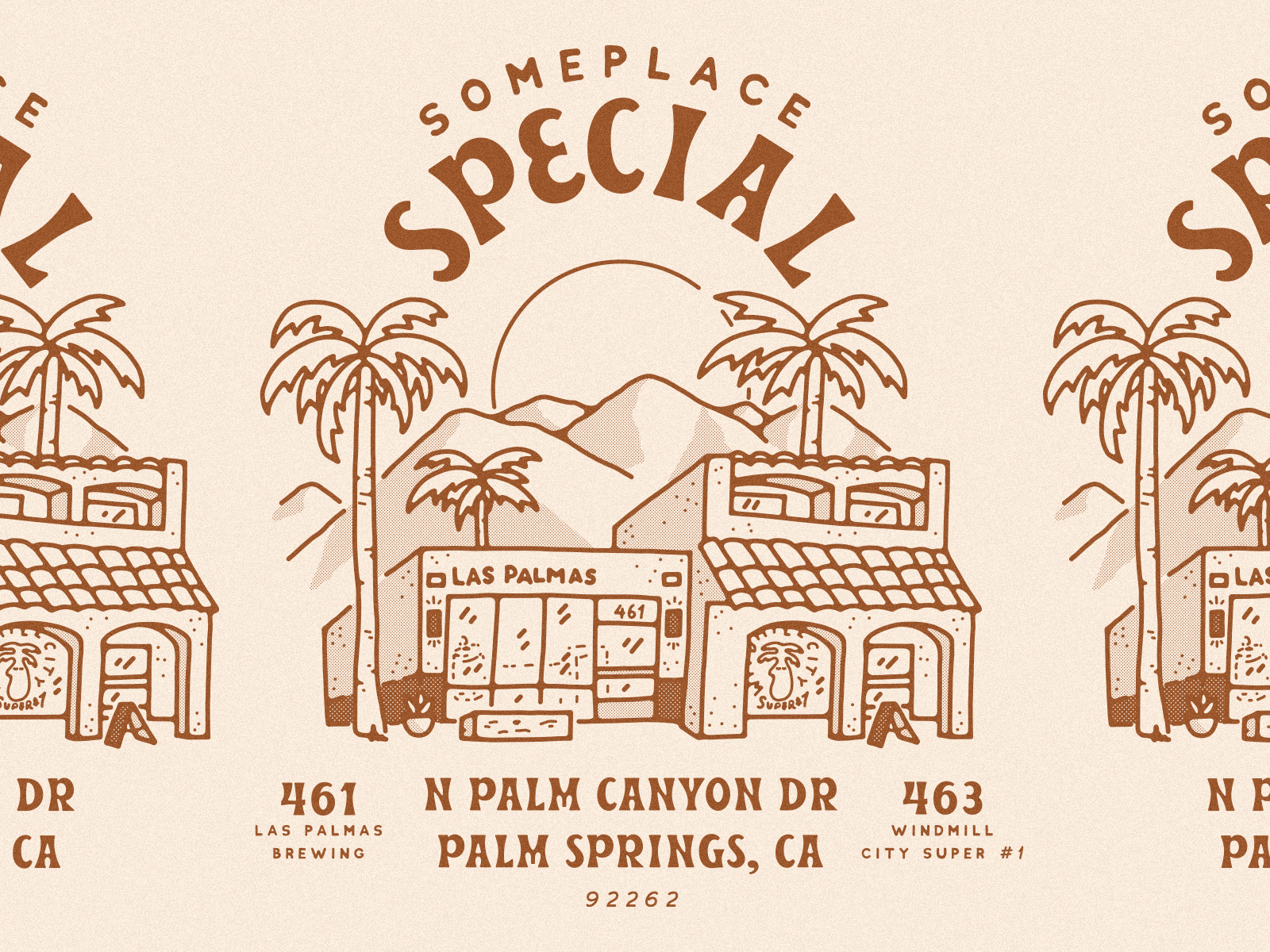 Windmill City Super #1 x Las Palmas beer beer art brewery building illustration gift shop illustration local palm springs palm tree shop local small business someplace special storefront