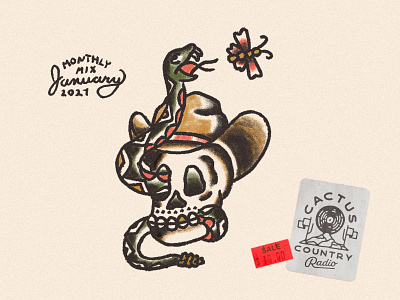 Monthly Mix: January cowboy cowboy hat cowboy skull desert january monthly mix playlist playlist cover rattlesnake skull snake traditional traditional tattoo western western australia