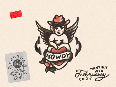 Monthly Mix: February album art angel cowboy cowboy illustration february howdy monthly mix music playlist playlist cover radio radio artwork tattoo traditional