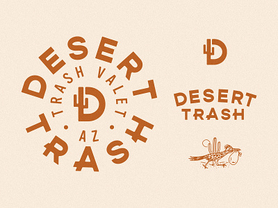 Desert Trash Branding brand identity branding branding design desert garbage logo monogram roadrunner seal trash trash pickup wordmark