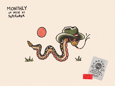 Monthly Mix: September album album art cowboy cowboy hat monthly mix playlist playlist art rattlesnake snake snake wearing hat traditional western