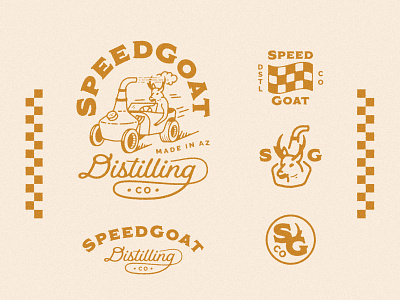 SpeedGoat Distilling Co alcohol antelope arizona branding brewery distillery distilling gin hot rod illustration logo logo marks rum speed goat vintage car vodka whiskey