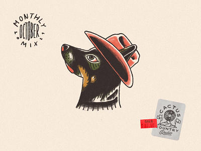 Monthly Mix: October album art cattledog cowboy hat dog monthly mix music playlist playlist art spotify tattoo flash traditional