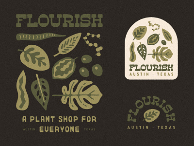 Flourish ATX apparel austin badge flourish illustration leaf leaves plant plant illustration plant shop plant store plants texas