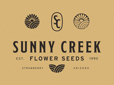 Sunny Creek Branding brand identity branding farm field flower flower logo flower seeds heirloom heirloom seeds logo logo design seeds sun flower