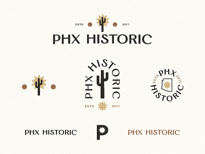 PHX Historic Branding alternate logos arizona branding cactus design home house logo logo exploration mid century mid century modern phoenix phx real estate sun