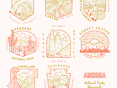 AZ National Parks, Landmarks, and Monuments arizona art print illustration letterpress line nature