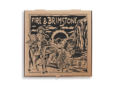 Fire & Brimstone Pizza Box box illustration packaging pizza pizza box western woodblock