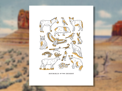 Desert Animals art print desert animals illustration letterpress poster