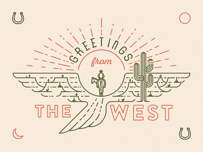 Greetings from the West II arizona cactus cowboy desert greetings horse landscape letterpress phoenix postcard west