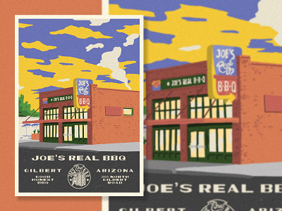 Joe's Real B•B•Q bbq brick illustration jo national parks postcard restaurant restaurant illustration