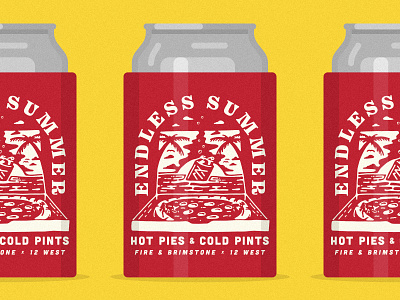 Hot Pies & Cold Pints Koozy beer art beer can beer koozy koozy palm trees pizza pizza and beer pizza box pizza hut sunset