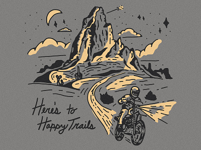 Happy Trails desert dirt bike happy trails illustration moon motorcycle night outdoors scrambler stars trails