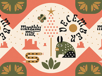 Monthly Mix: December album art album artwork butterfly christmas illustration desert holiday holiday design illustration javelina monthly mix music playlist rattlesnake snake