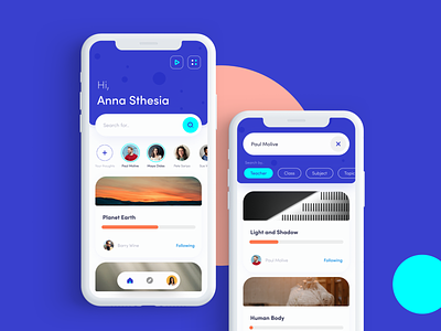 Social Education Application app application bar card chat dashboad design flat home icon navigation page profile progress search social story typogaphy ui ux