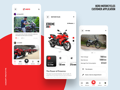 Motorcycle Customer Application Concept Redesign automobile customer experience mobile mobile app mobile app design mobile ui motorcycle red and white redesign ui design