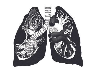 Lungs black white design dots handdrawn illustration ink lungs medical illustration