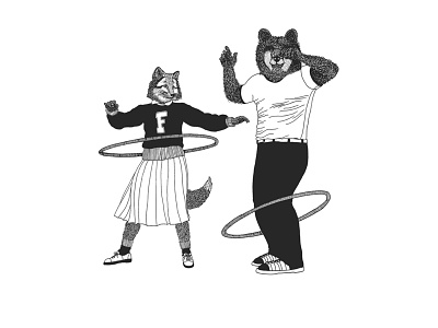 Foxy And Bert and bear black white fox handdrawn illustration ink sports