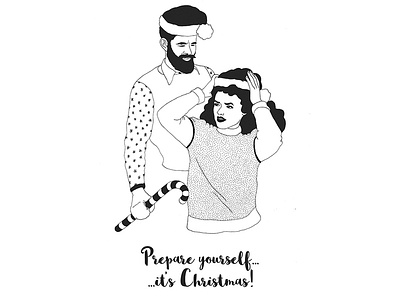 Prepare Yourself It's Christmas - Christmas Cards 2018 black white christmas card dots handdrawn illustration ink santa claus