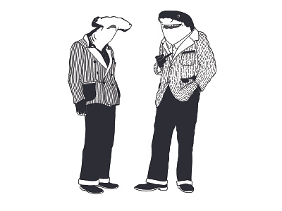 Steve & Ray black white busines handdrawn illustration ink neighbors shark