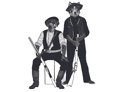 The Hunting Dogs black white dogs handdrawn hunting husky illustration neighbors rifles vizsla
