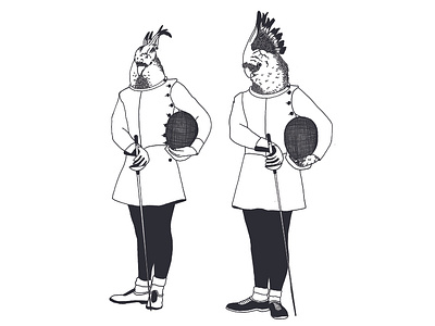 The Cockatoo Twins black white cockatoo design dots fencers handdrawn illustration ink neighbors twins