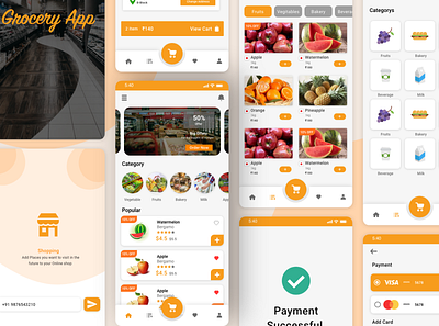 Grocery App UI app branding design ecommerce app grocery grocery online icon logo shopping app typography ui design vector