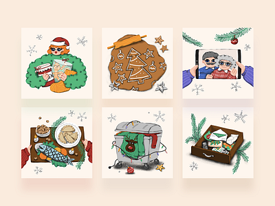 Sustainable Christmas illustrations for social media