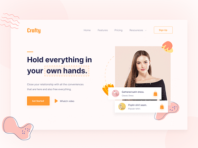 Hero Exploration #2 - Crafty Website abstract abstract art app beautiful ecommerce fashion hand drawn hero hero image hero section home homepage landingpage orange shop ui ux web webdesign website