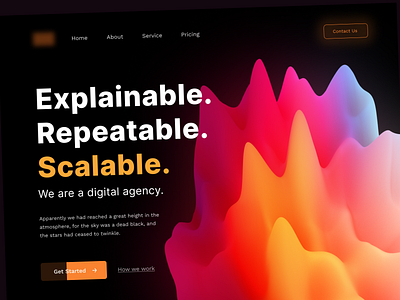 Exploration #6 - Digital agency website. abstract agency website beautiful dark dark mode dark theme dark ui gradient hero hero website landingpage ui ux webdesign website