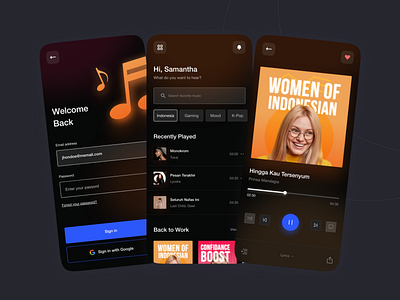 Melodi - Music Mobile Apps app black dark dark theme design media player mobile app music music app music player playlist ui ux