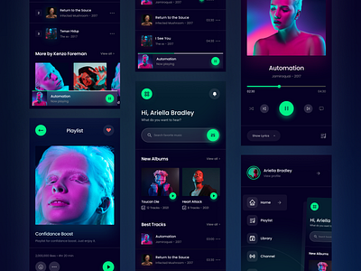 Harmony - Music Streaming App album app audio dark dark theme design listening mobile mobile app mobile design music music app music streaming onboarding playlist streaming streaming app ui uiux ux