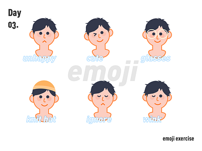 emoji exercise 100days boys cute design emoji emojis glasses hat illustration ingore knit unhappy wink 不错实验室