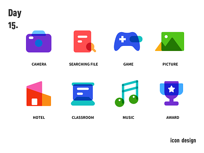 Icons design 100days adjacent color award camera classroom file game gradient icon hotel icon design iconography icons multiply music picture searching