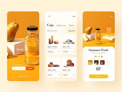 Summer fruit app app cut delivery design flat minimal order plate popular shopping tableware type ui ui design uidesign ux ux design vector yellow