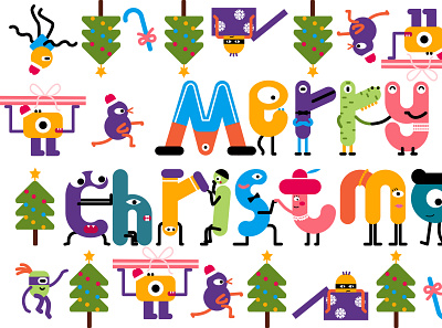Merry Christmas carnival design illustration monster vector