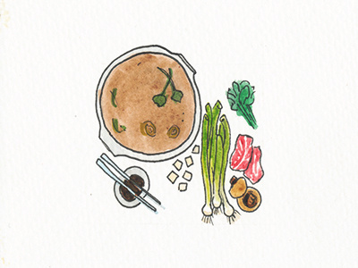100DayProject Hot Pot food hotpot illustration mushrooms paint scallions watercolor