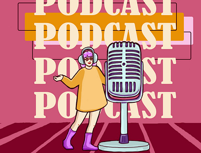 Podcast adobephotoshop artwork digital art drawing girl graphic art illustration mic pink podcast