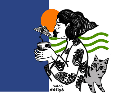 #dtiys challenge adobephotoshop artwork cat digital art drawing girl graphic art illustration