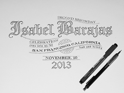 Birthday Invitation birthday ink pencil sketch