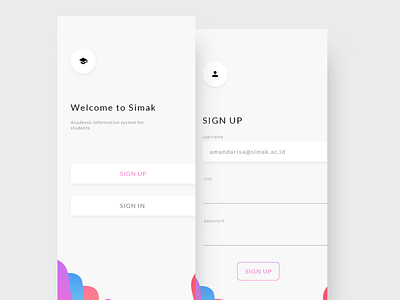 Simak for Students app campus clean design gradient graphic interface log in mobile app navigation sign in sign up student ui ux white