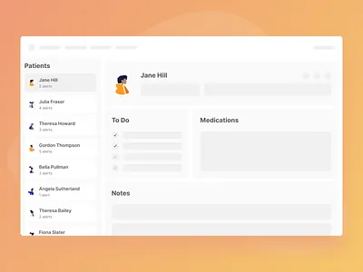 Patient Dashboard for Clinicians and Physicians dashboard diabetes list medical medications patients people profile todo