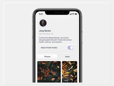 Profile for a Social Image Feed app design feed grid layout images interface design ios neumorphic neumorphism profile purple