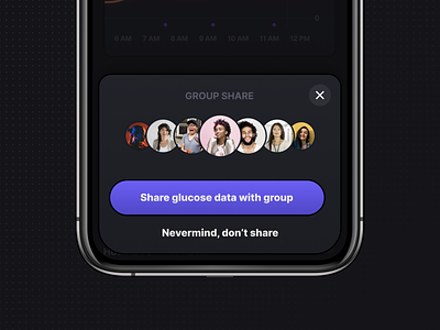 Sharing Data — Glucose & Insulin Logging app confirmation dark data diabetes friends group health interface iphone network
