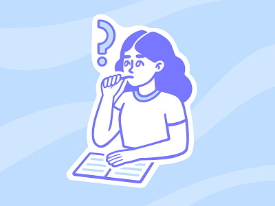 Thinking about problems blue education girl illustrations illustrator procreate question sketch speedpaint study thinking vector